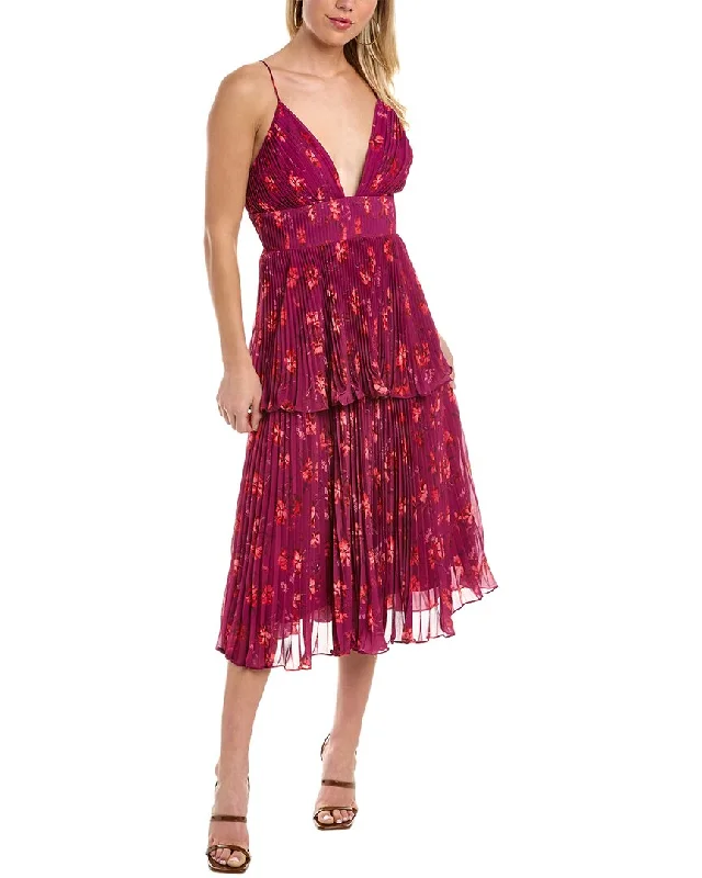 AMUR Catarina Pleated Midi Dress Elegant Velvet Midi Dress