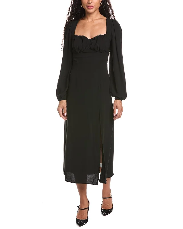 ANNA KAY Ruched Bodice Midi Dress Trendy Boho Midi Dress