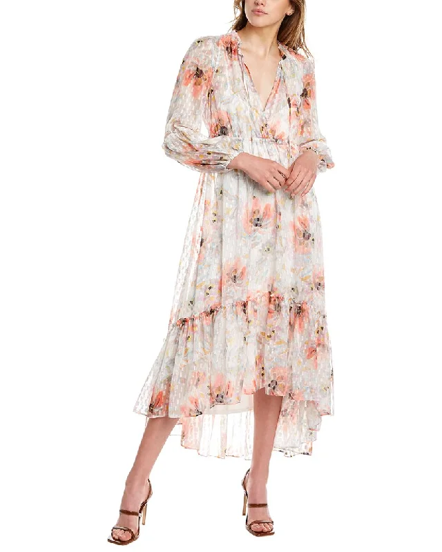 BCBGMAXAZRIA High-Low Midi Dress Trendy Ruffled Sleeve Midi Dress