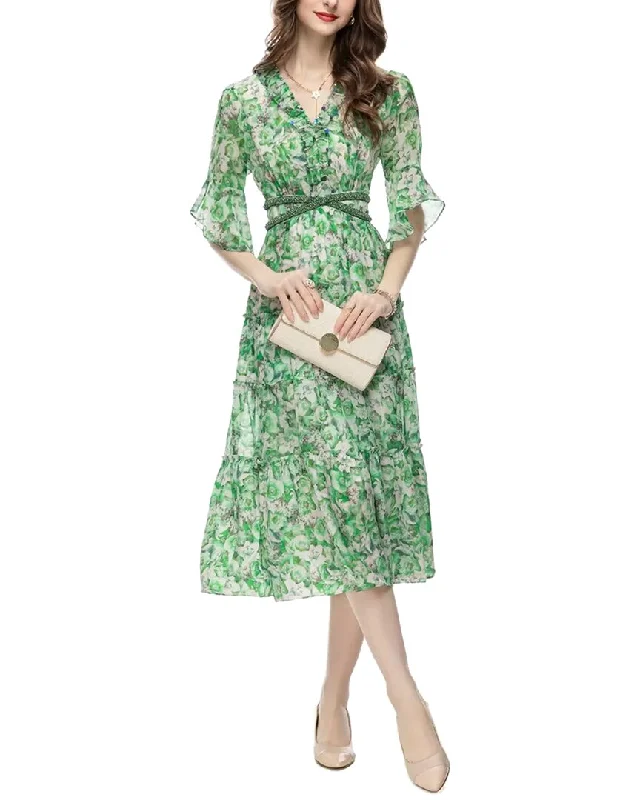 BURRYCO Midi Dress Elegant V-Neck Midi Dress