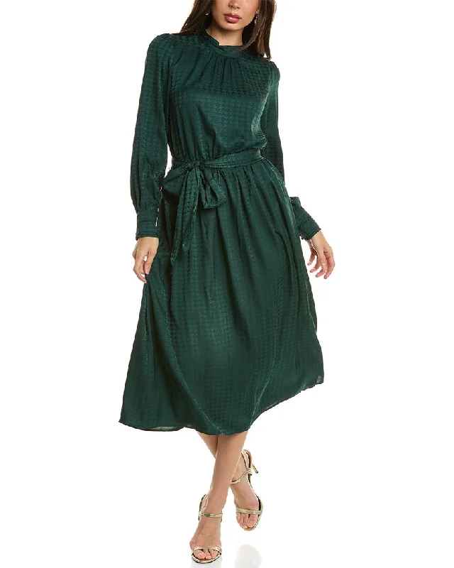 Dress Forum Houndstooth Satin Midi Dress Cozy A-Line Midi Dress
