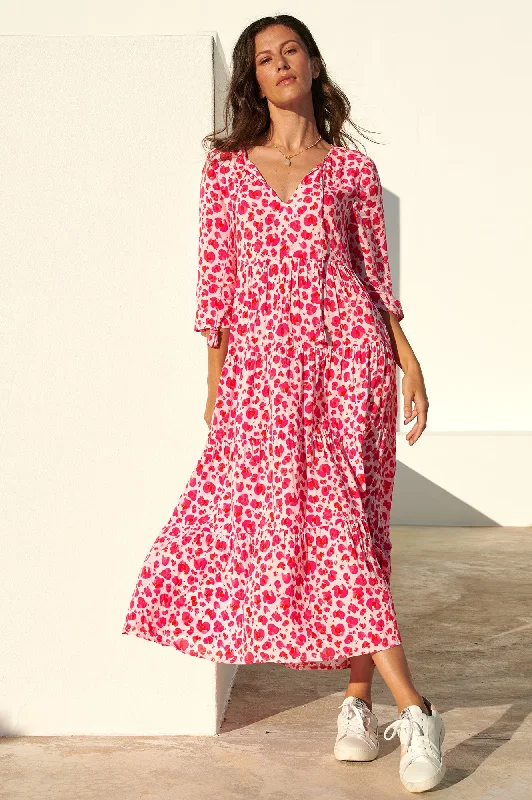 Emma Midi Dress | Cheetah Pink Fashionable One-Shoulder Midi Dress