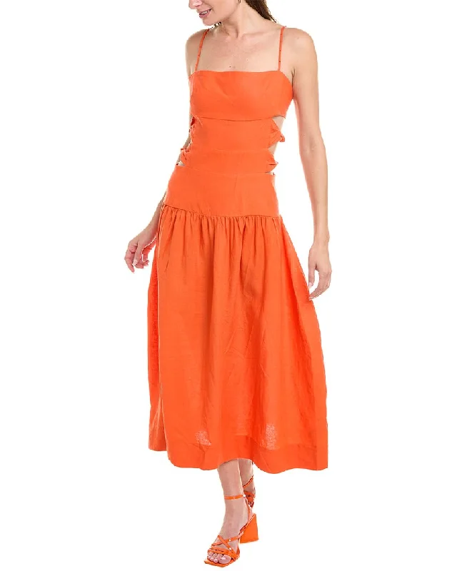 FARM Rio Cutout Linen-Blend Midi Dress Stylish High-Waisted Midi Dress