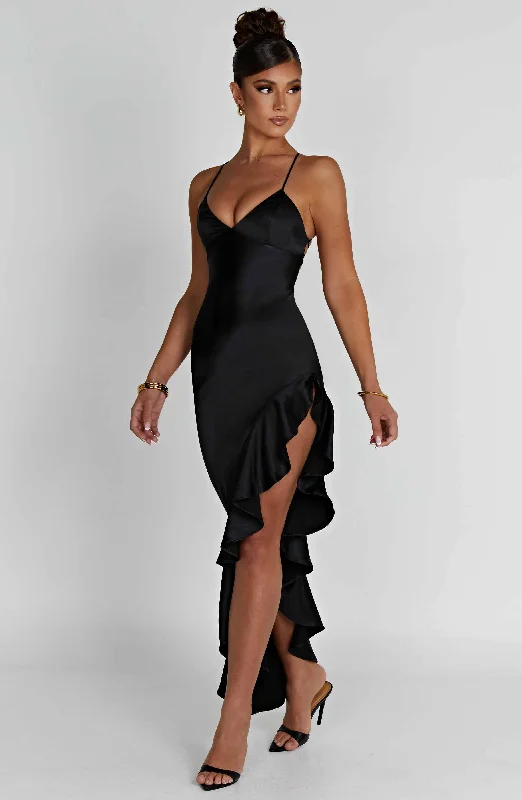 Flora Midi Dress - Black Trendy Long Sleeve Midi Dress