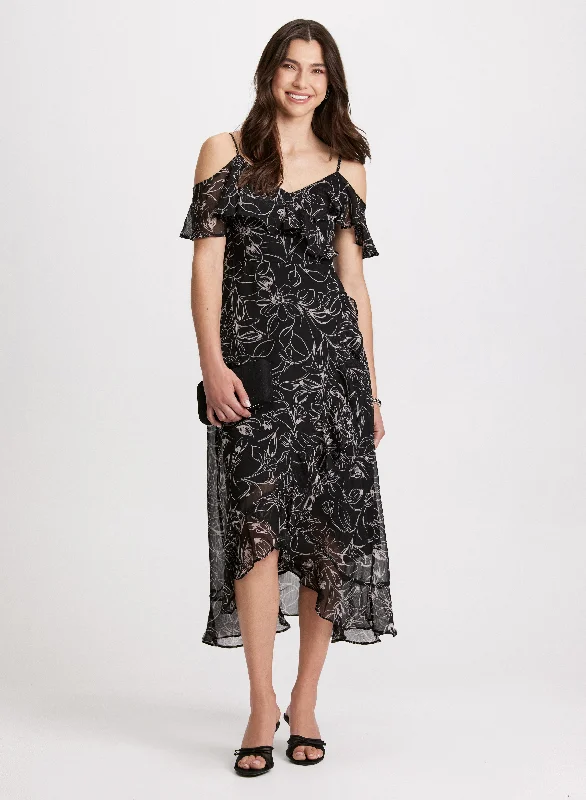 Floral Chiffon Midi Dress Comfortable Lace-Up Midi Dress