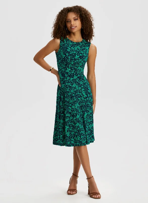 Floral Print Midi Dress Stylish Cold Shoulder Midi Dress