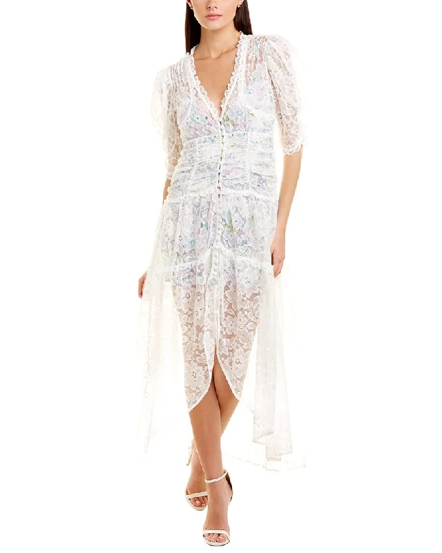 For Love and Lemons Loretta Midi Dress Trendy Off-Shoulder Ruffle Midi Dress