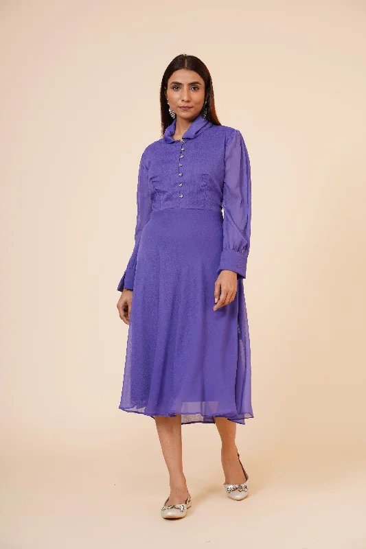 Women's Mauve Chiiffon Casual Midi Dress - MIRACOLOS by Ruchi Comfortable Ruched Midi Dress Women's Mauve Chiiffon Casual Midi Dress - MIRACOLOS by Ruchi Comfortable Ruched Midi Dress