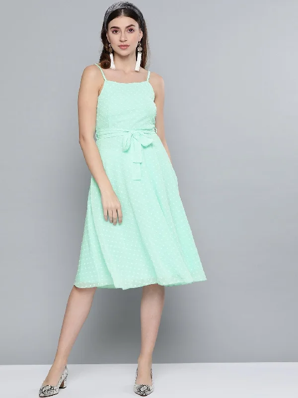 Women's Mint Green Dobby Strappy Belted Midi Dress - SASSAFRAS Stylish Wraparound Midi Dress Women's Mint Green Dobby Strappy Belted Midi Dress - SASSAFRAS Stylish Wraparound Midi Dress