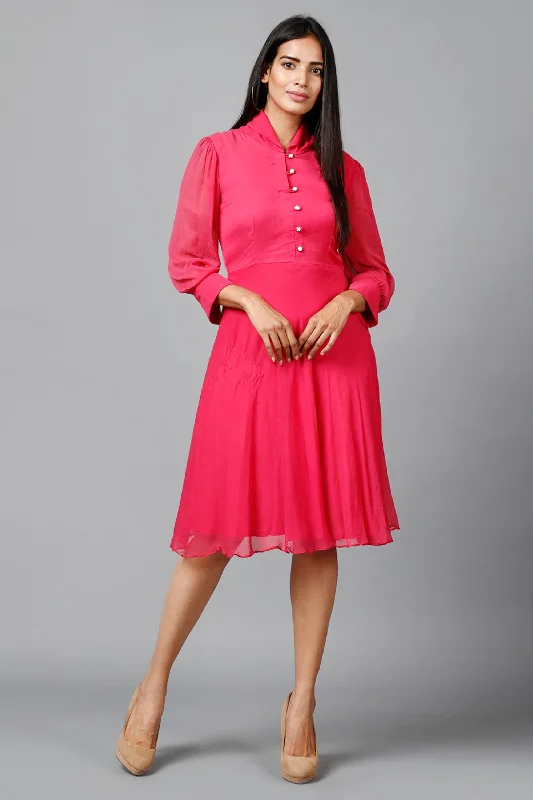 Women's Pink Chiiffon Casual Midi Dress - MIRACOLOS by Ruchi Stylish Silk Midi Dress Women's Pink Chiiffon Casual Midi Dress - MIRACOLOS by Ruchi Stylish Silk Midi Dress