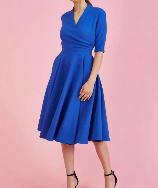 Leyla Midi Dress In Cobalt Comfortable Fit-and-Flare Midi Dress