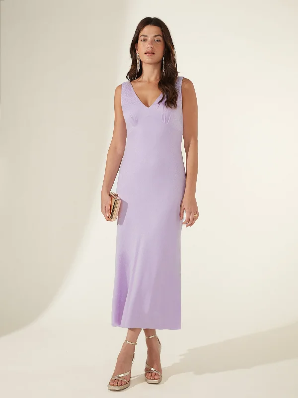 Lilac Jacquard Bias Midi Dress Fashionable A-Line Midi Dress