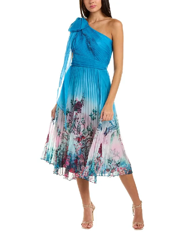 Marchesa Notte One-Shoulder Midi Dress Comfortable Geometric Print Midi Dress