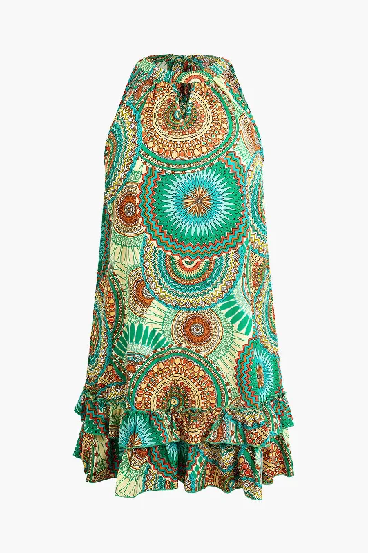 Plus Size Bohemian Print Ruffled Midi Dress Comfortable Deep V Midi Dress