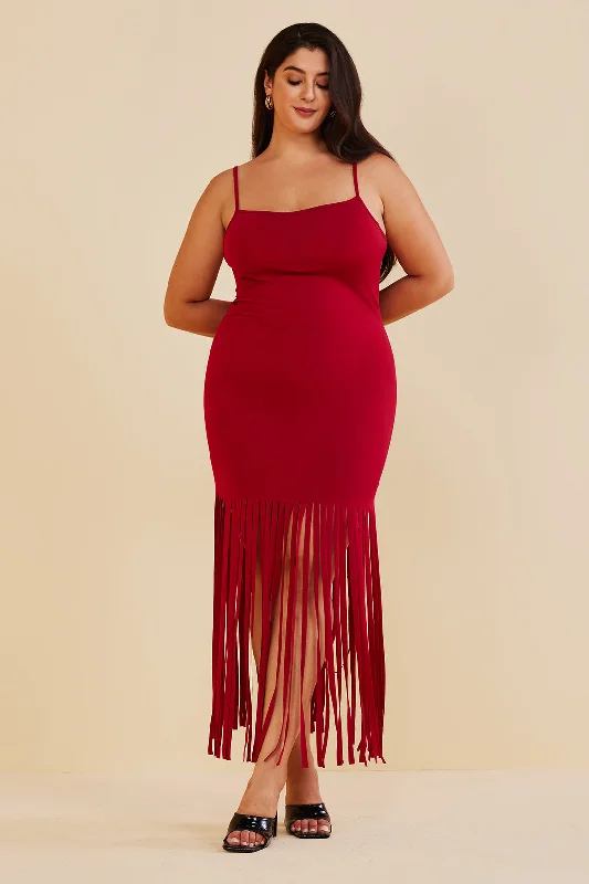Plus Size Fringe Cami  Midi Dress Elegant Puff Sleeve Midi Dress