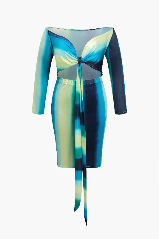 Plus Size Ombre Tie Front Midi Dress Comfortable Lace-Up Midi Dress