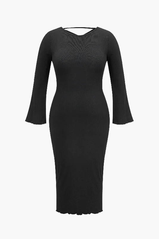 Plus Size Solid Knit Backless Tie Back Midi Dress Fashionable Wide Leg Midi Dress