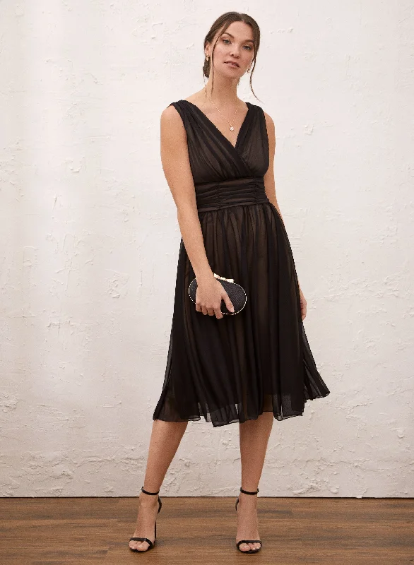 Mesh Midi Dress Stylish Pleated Skirt Midi Dress