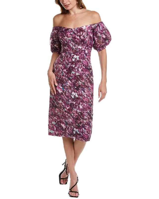 ML Monique Lhuillier Off-The-Shoulder Midi Dress Comfortable Stretch Midi Dress