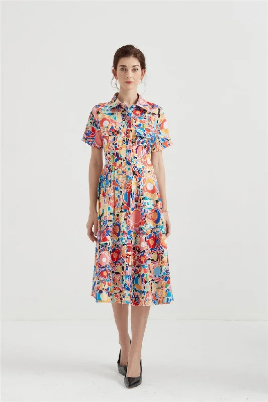 Multicolor Day A-line Shirt Colar Short Sleeve Midi Dress Elegant Satin Button Midi Dress Multicolor Day A-line Shirt Colar Short Sleeve Midi Dress Elegant Satin Button Midi Dress