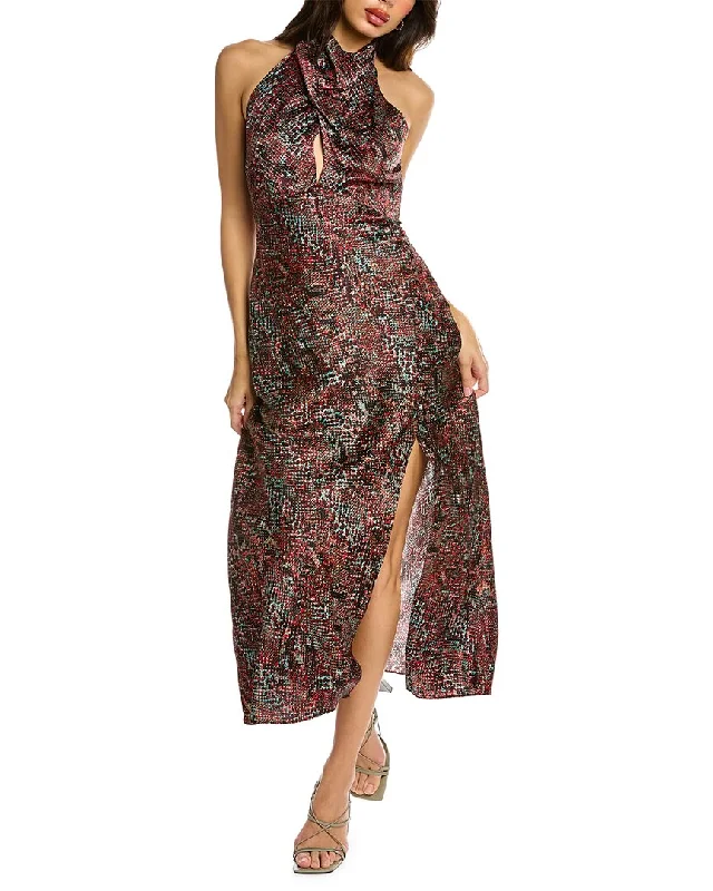 Nicholas Aline Cross Over Silk Midi Dress Trendy A-Line Midi Dress