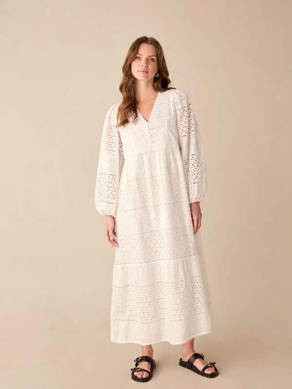 Petite Broderie Mix Midi Dress Elegant Satin Midi Dress