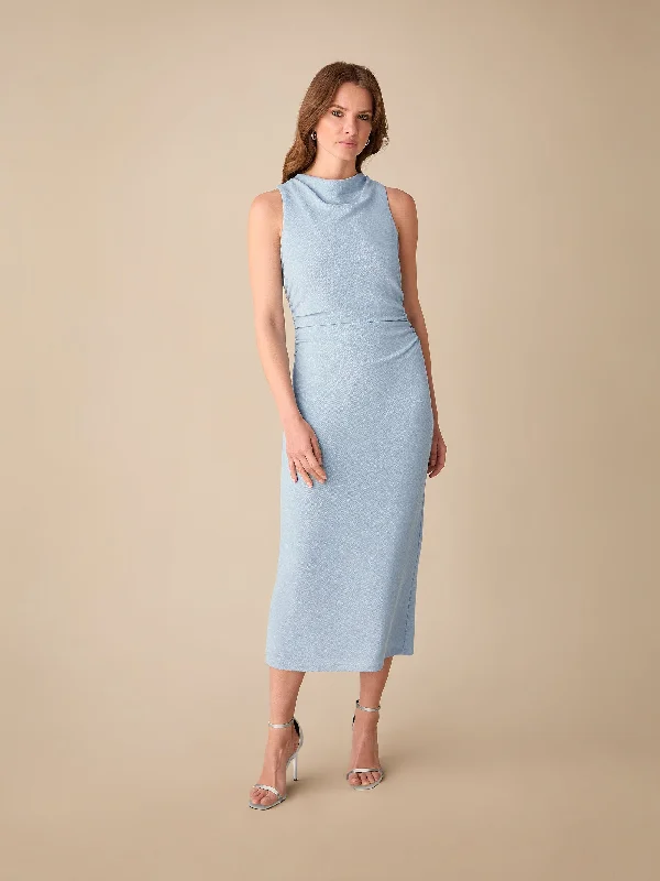 Petite Maeva Blue Sparkle Jersey High Neck Midi Dress Stylish Silk Midi Dress