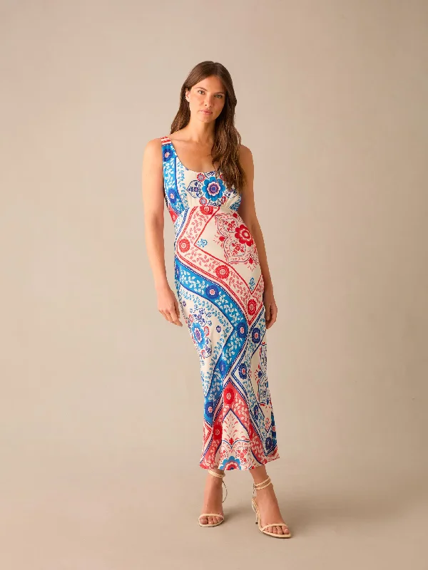 Petite Multi Tile Scoop Neck Cami Midi Dress Fashionable Pencil Midi Dress