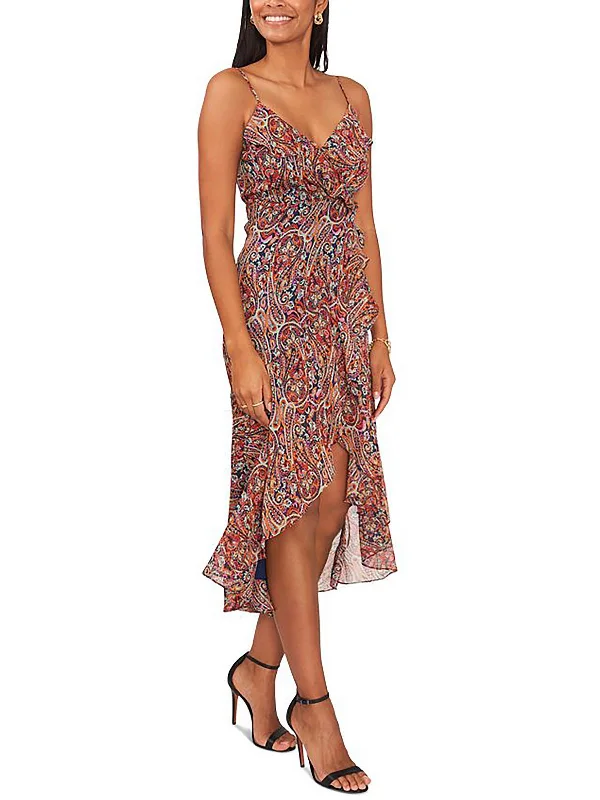 Petites Womens Chiffon Printed Midi Dress Cozy Knit Midi Dress