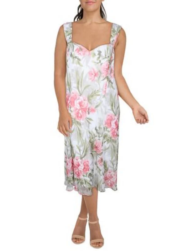 Plus Womens Chiffon Sleeveless Midi Dress Trendy Fit-and-Flare Midi Dress