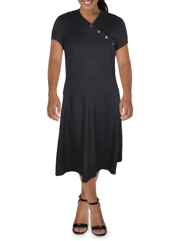 Plus Womens Embellished Mid Calf Midi Dress Comfortable Wrap Midi Dress