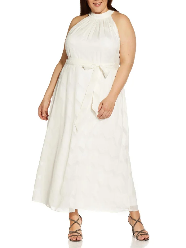 Plus Womens Halter Calf Midi Dress Comfortable Draped Midi Dress