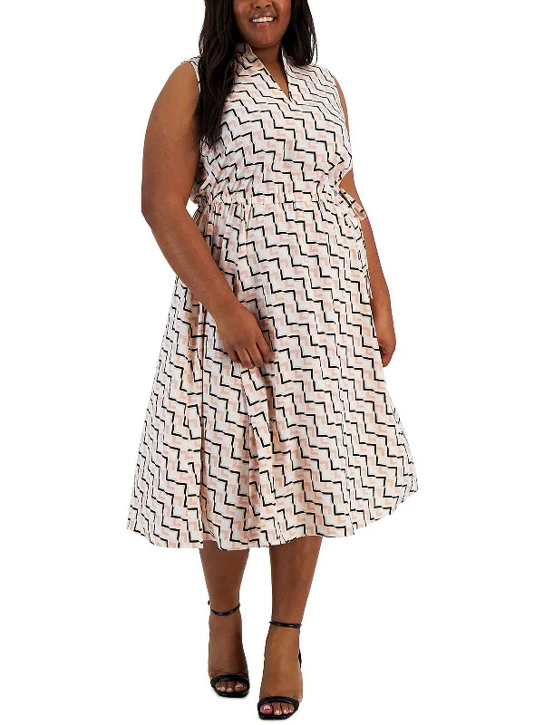 Plus Womens Sheer Geometric Print Midi Dress Fashionable Floral Embroidery Midi Dress