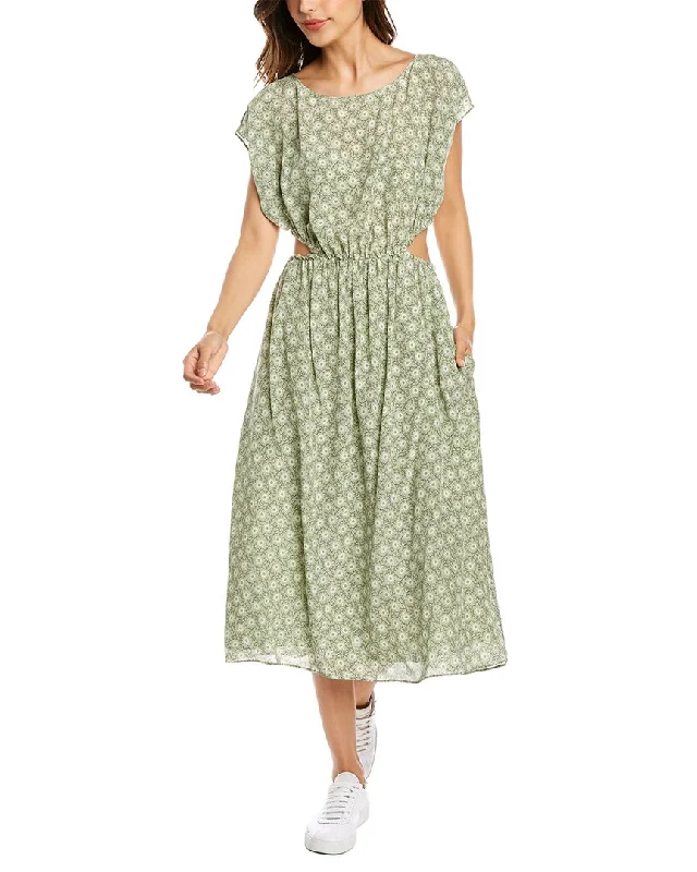 Rebecca Taylor Cutout Silk-Blend Midi Dress Classic Black Midi Dress
