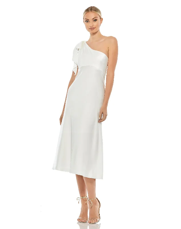 Satin One Shoulder Midi Dress Cozy Wide Strap Midi Dress