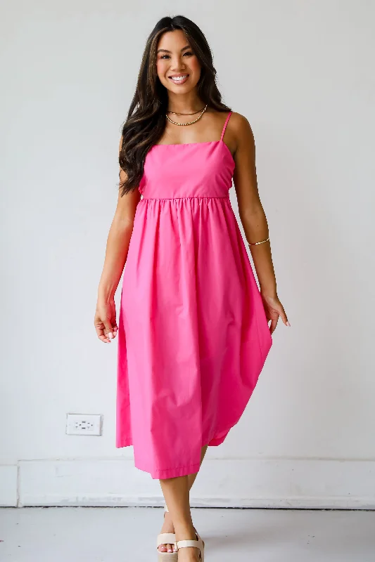 FINAL SALE - Sent To Charm Fuchsia Midi Dress Stylish Halter Neck Midi Dress