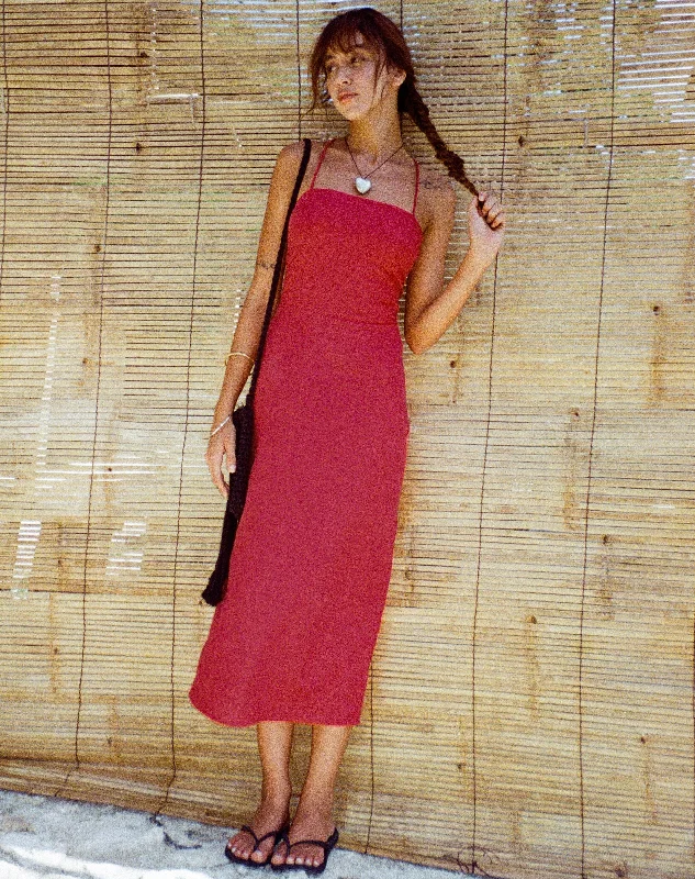 Sky Midi Dress in Tango Red Trendy Square Neck Midi Dress