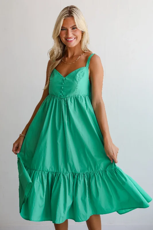 FINAL SALE - Sophisticated Influence Green Midi Dress Fashionable Floral Embroidery Midi Dress