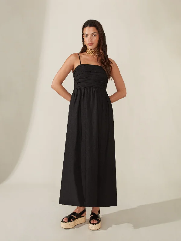 Strappy Linen Midi Dress Comfortable Wrap Midi Dress