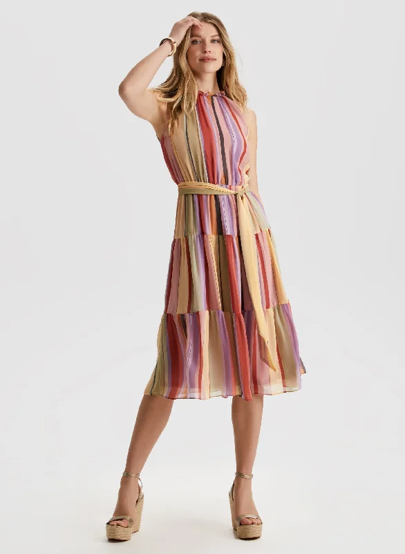 Striped Tiered Midi Dress Stylish Satin Midi Dress