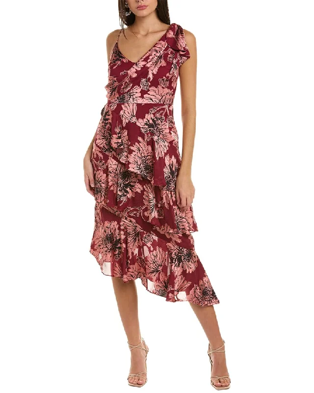 Theia Greta Cocktail Midi Dress Trendy Flared Sleeve Midi Dress