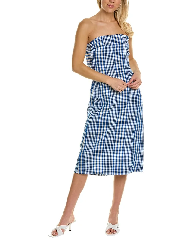 Theory Dillon Phyly Linen-Blend Midi Dress Stylish Off-Shoulder Ruffle Dress
