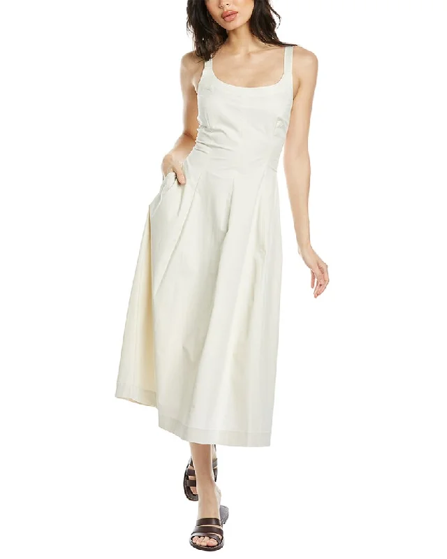 Vince Paneled Slip Midi Dress Fashionable High-Neck Midi Dress