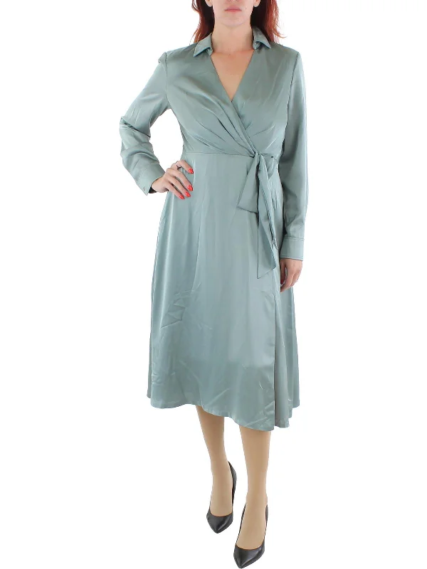 Womens Charmeuse Long Sleeves Midi Dress Fashionable Casual Midi Dress