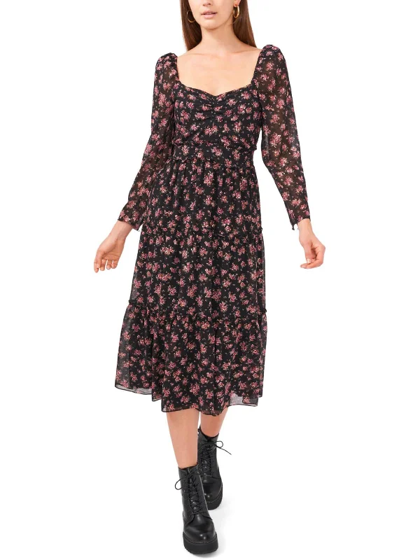 Womens Chiffon Floral Midi Dress Comfortable Floral Print Midi Dress