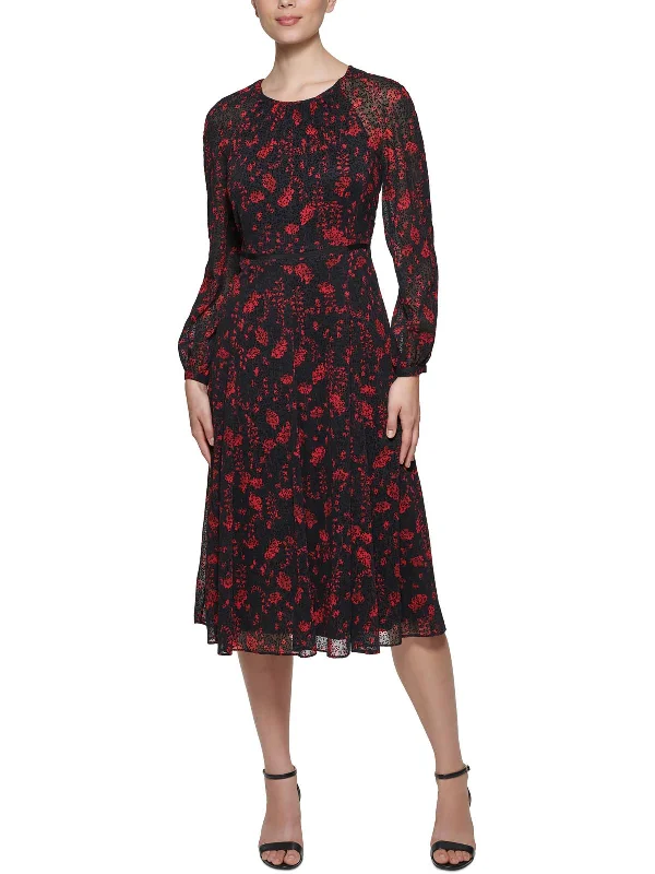 Womens Chiffon Illusion Midi Dress Stylish Cold Shoulder Midi Dress