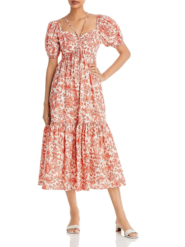 Womens Cotton Floral Midi Dress Fashionable Skater Midi Dress