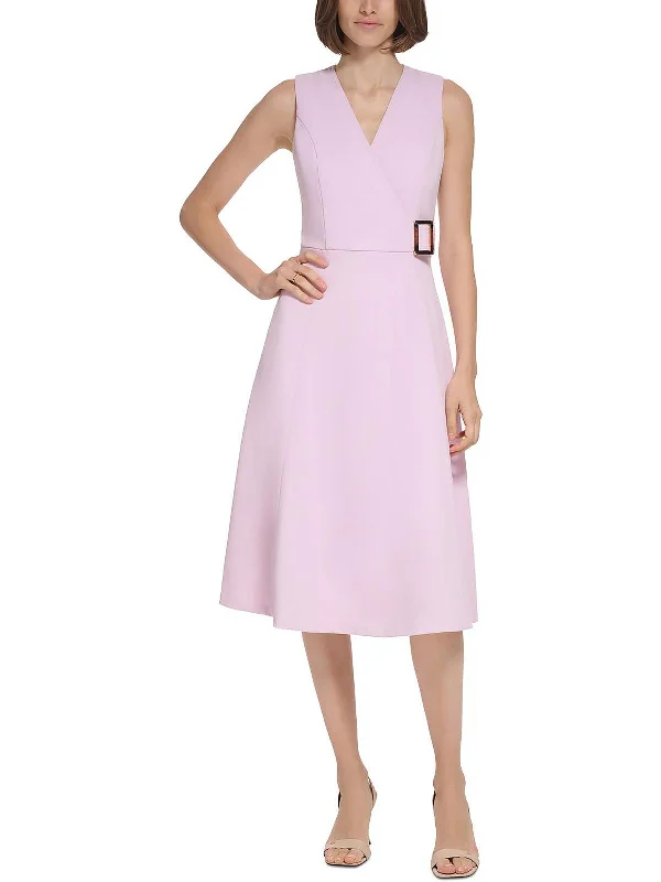 Womens Crepe Belted Midi Dress Comfortable Geometric Print Midi Dress