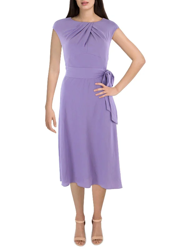 Womens Crepe Cap Sleeve Midi Dress Comfortable Button Front Midi Dress