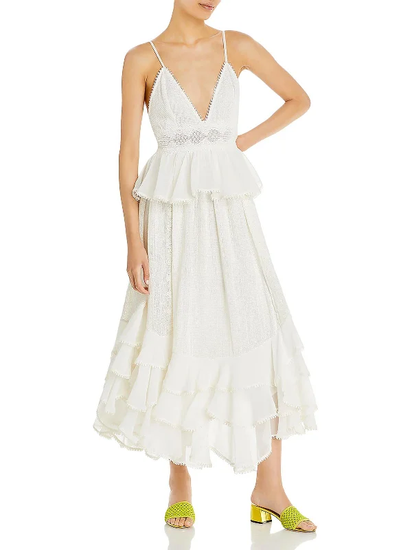 Womens Embroidered Long Midi Dress Stylish Halter Neck Midi Dress